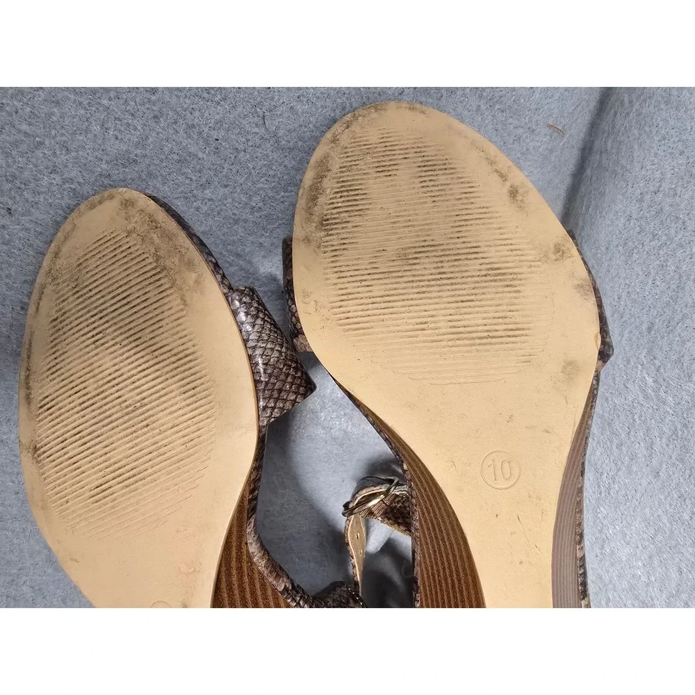 Loft Womens Snakeskin Print Wedge Heel Sandals Ankle Strap Brown Size 10